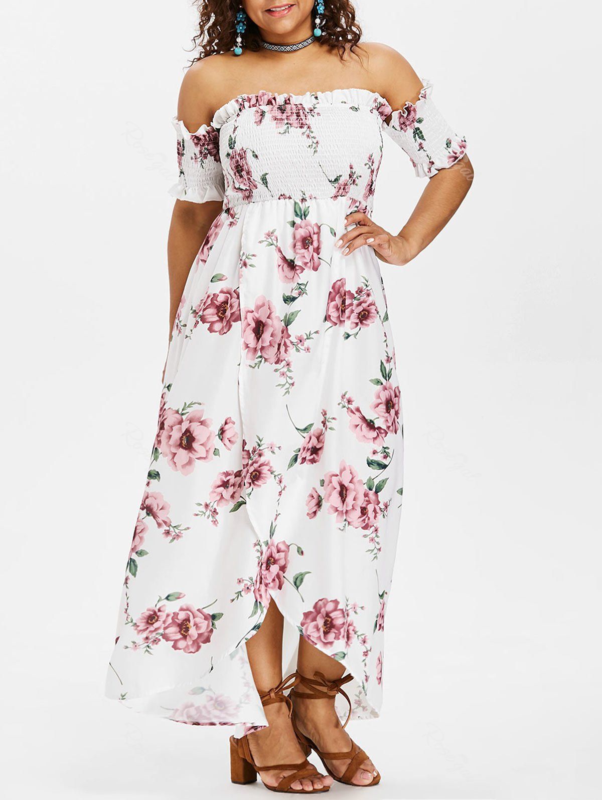 

Plus Size Smocked Floral Dress, White