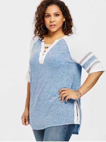 

Plus Size Marled Deep V Cut T-shirt, Light blue
