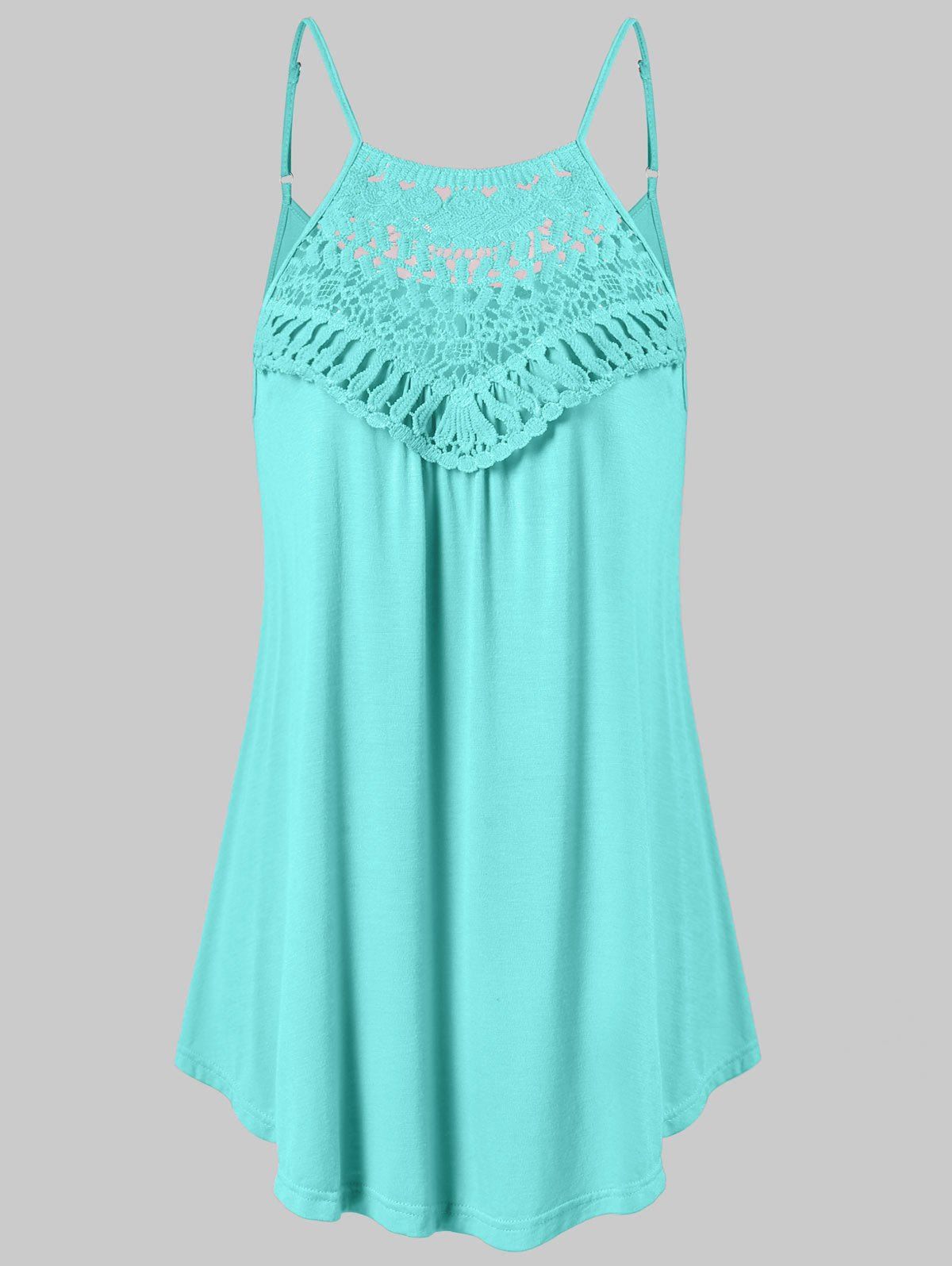 

Lace Insert Trapeze Tank Top, Mint green
