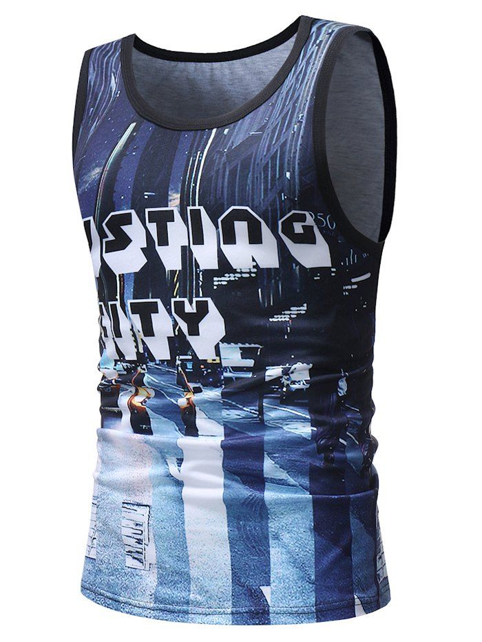 

Casual 3D Letter Print Streetscape Tank Top, Multi