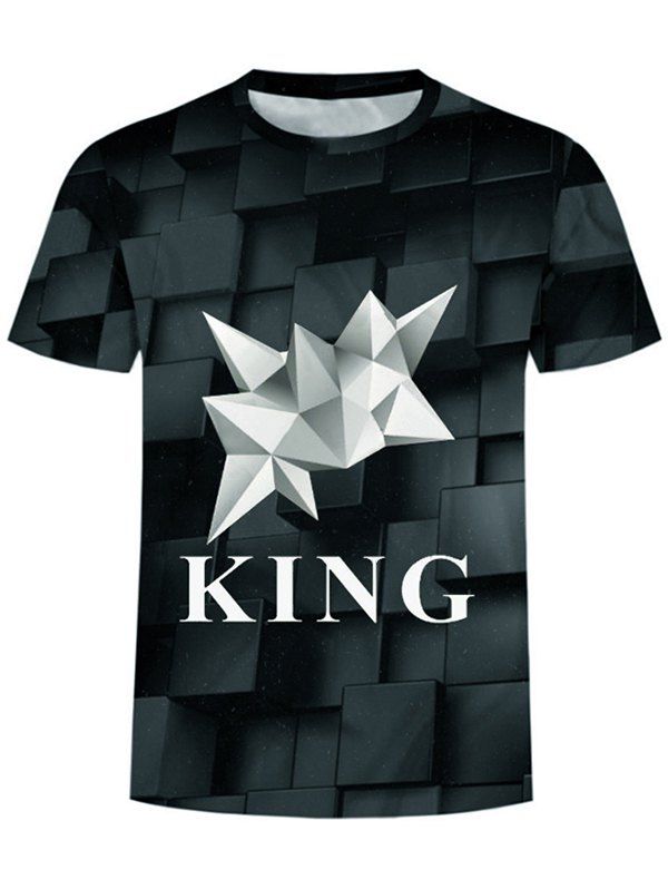

Short Sleeve 3D Geometric Letter Print Tee, Black