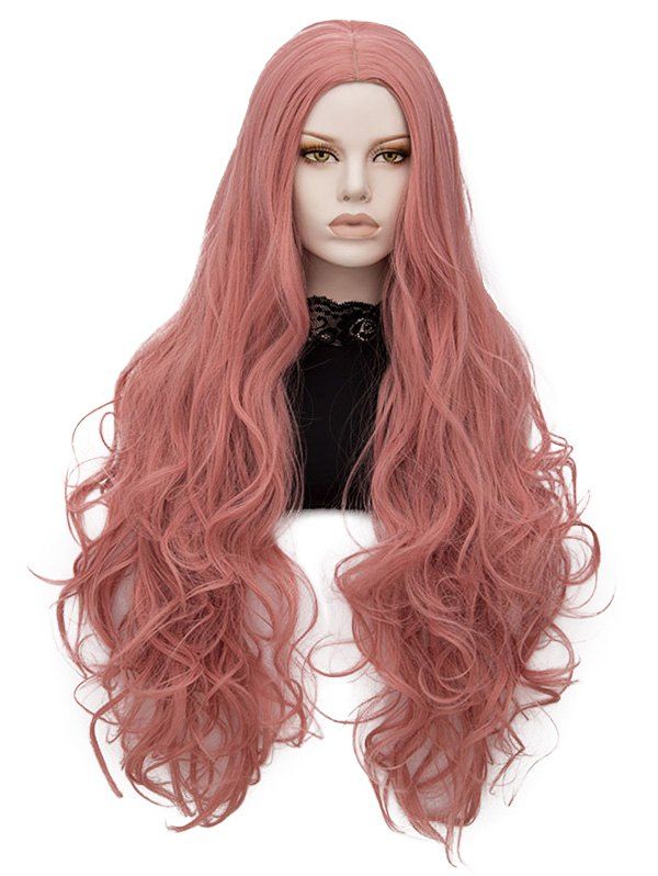 

Center Parting Long Wavy Lolita Synthetic Wig, Pink rose