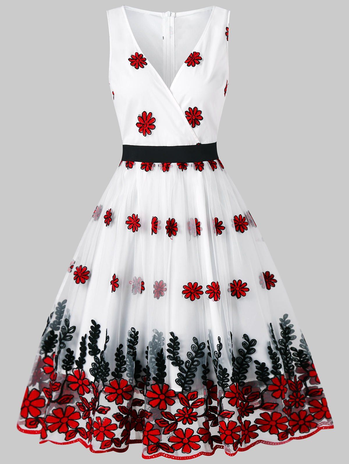 

Vintage Embroidered Fit and Flare Dress, White