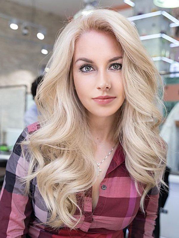 

Long Side Bang Wavy Heat Resistant Synthetic Wig, Corn yellow