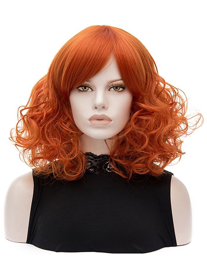 

Medium Side Bang Party Curly Synthetic Wig, Tangerine