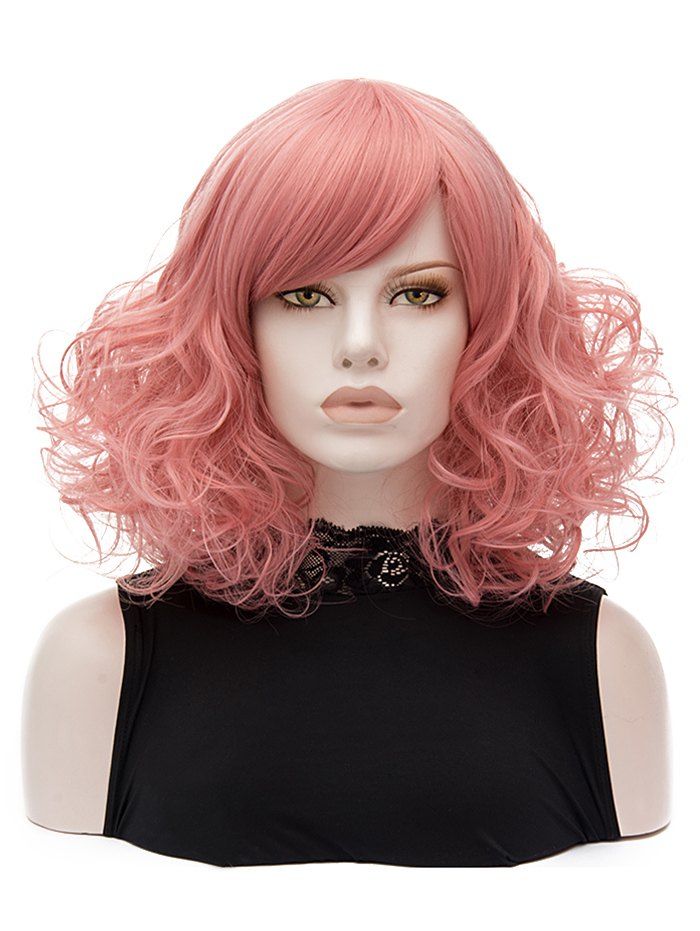 

Medium Side Bang Curly Lolita Synthetic Wig, Light pink