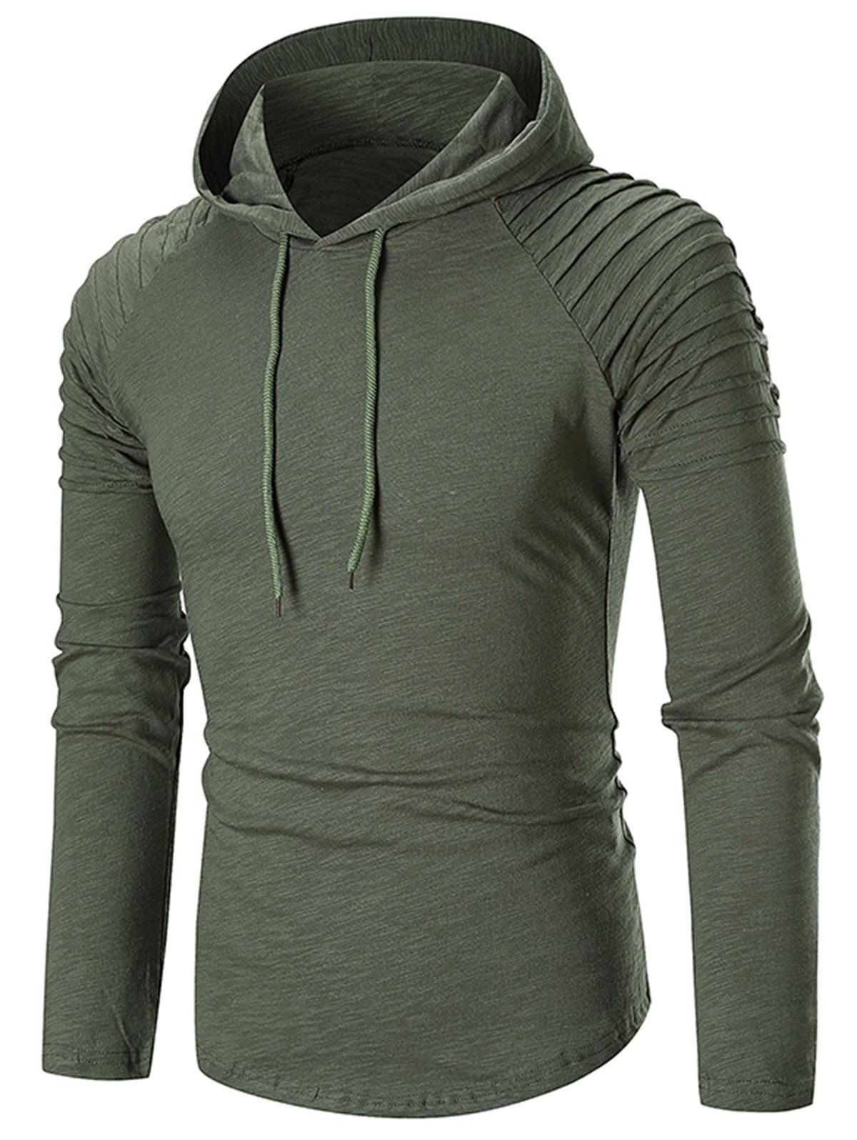 

Pleated Solid Color Drawstring Hoodie, Army green