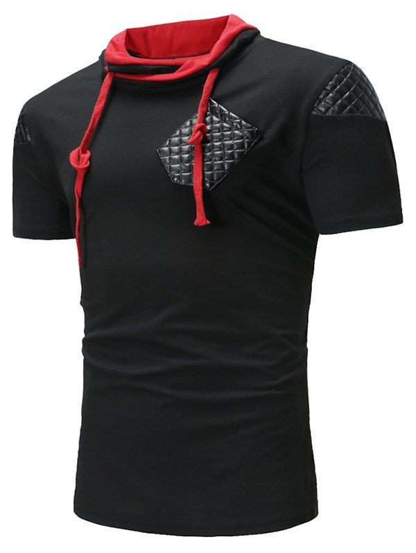 

Lace Up Patchwork Color Block Casual T-shirt, Black