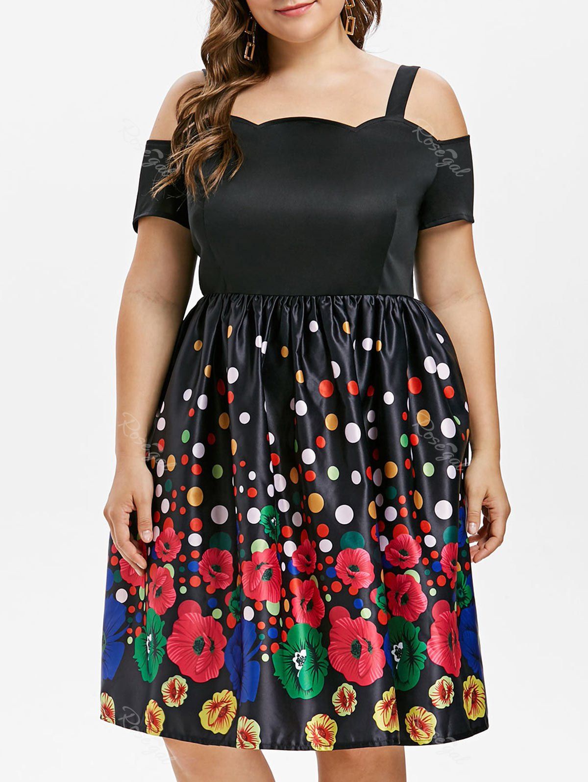 polka dot cold shoulder dress