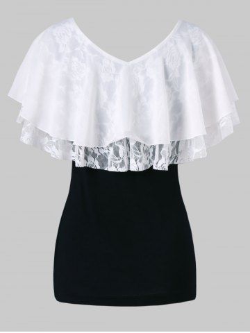 

Lace Panel Half Sleeve Blouse, Black
