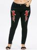 Plus Size Embroidery Ripped Knee Jeans -  