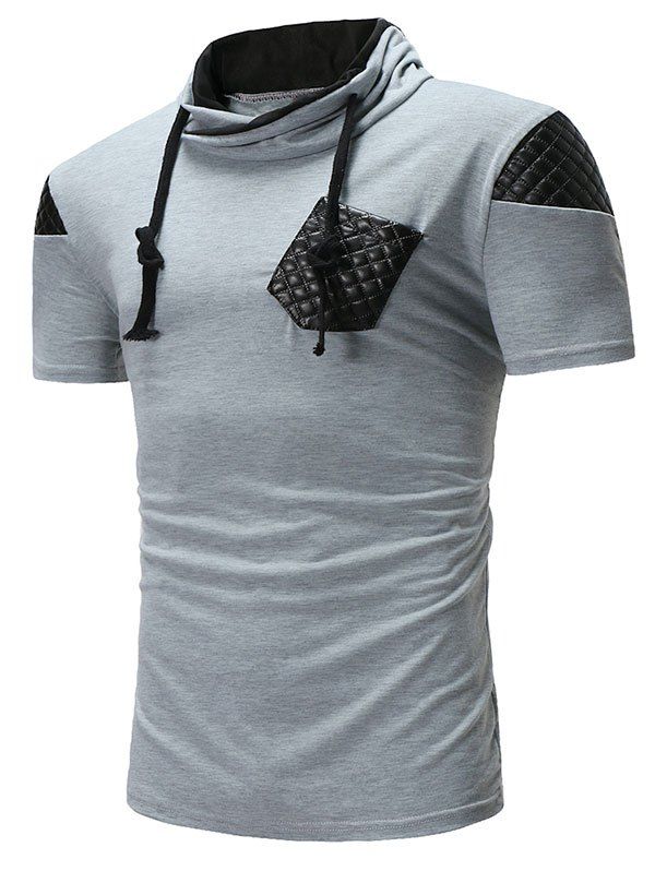 

Lace Up Patchwork Color Block Casual T-shirt, Gray