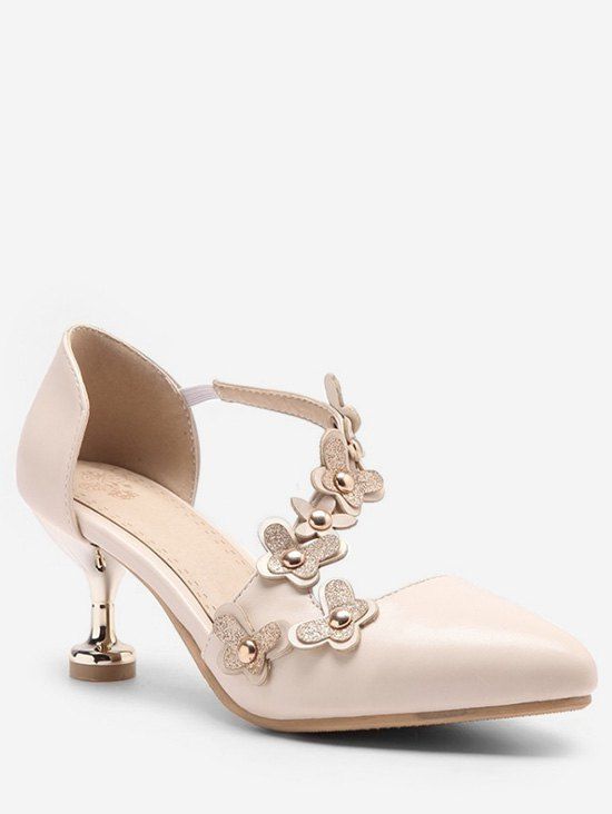 

Plus Size Flower Glitters Prom Pointed Toe Pumps, Beige