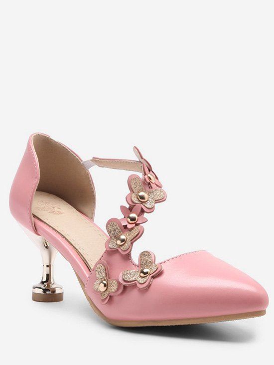 

Plus Size Flower Glitters Prom Pointed Toe Pumps, Pink