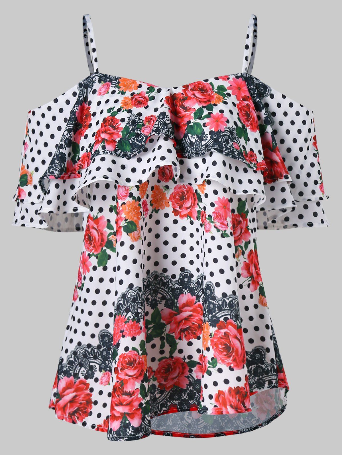 

Floral Polka Dot Print Cold Shoulder Blouse, Multi