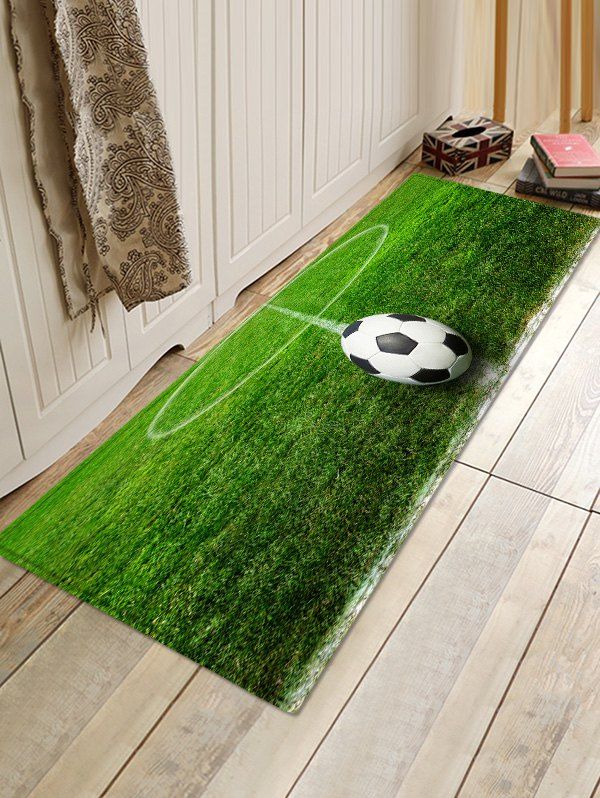 

Football Print Water Absorption Area Rug, Green