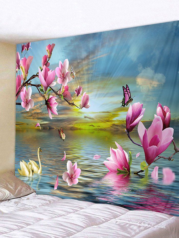 

Sunrise Flowers River Print Wall Tapestry, Multi