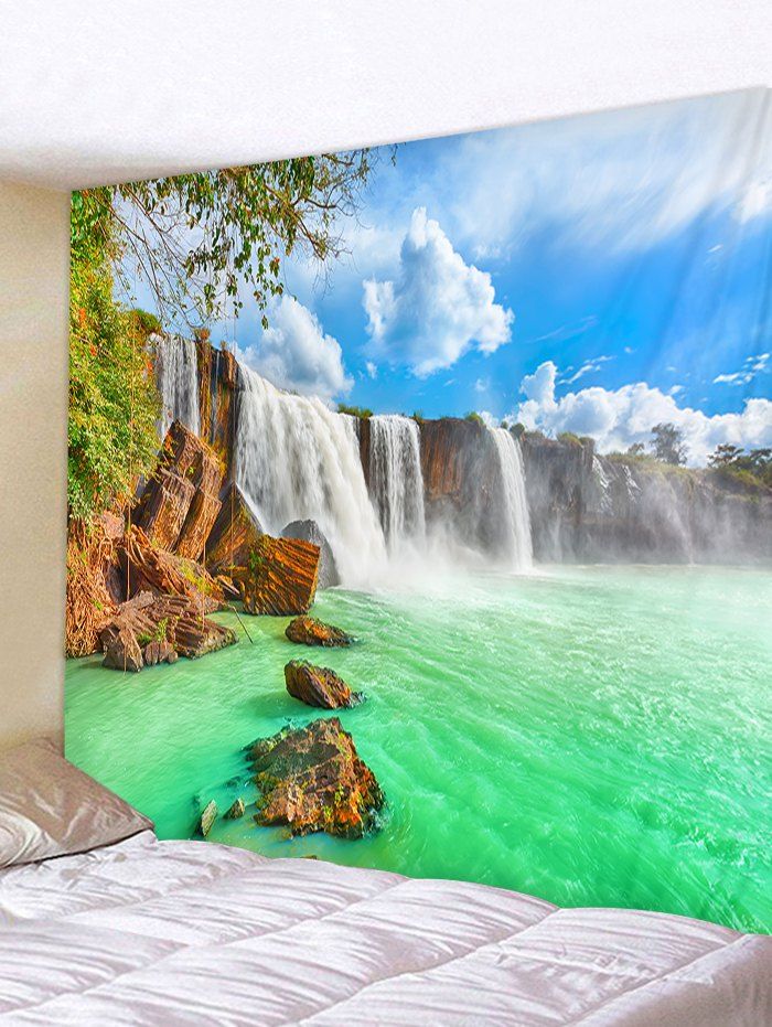 

Beautiful Waterfall Printed Wall Hanging Art Tapestry, Green