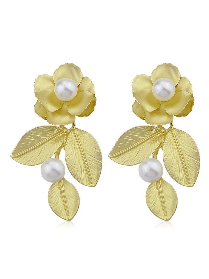 

Flower and Leaves Earrings, Gold