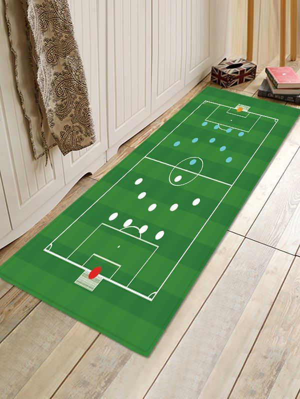 

Football Court Layout Pattern Water Absorption Area Rug, Green