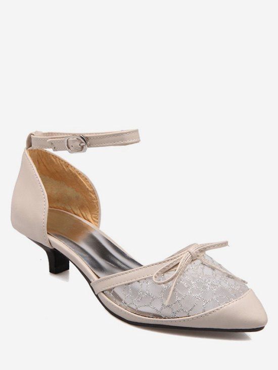 

Plus Size Chic Splicing Bowknot Pointed Toe Ankle Strap Sandals, Beige