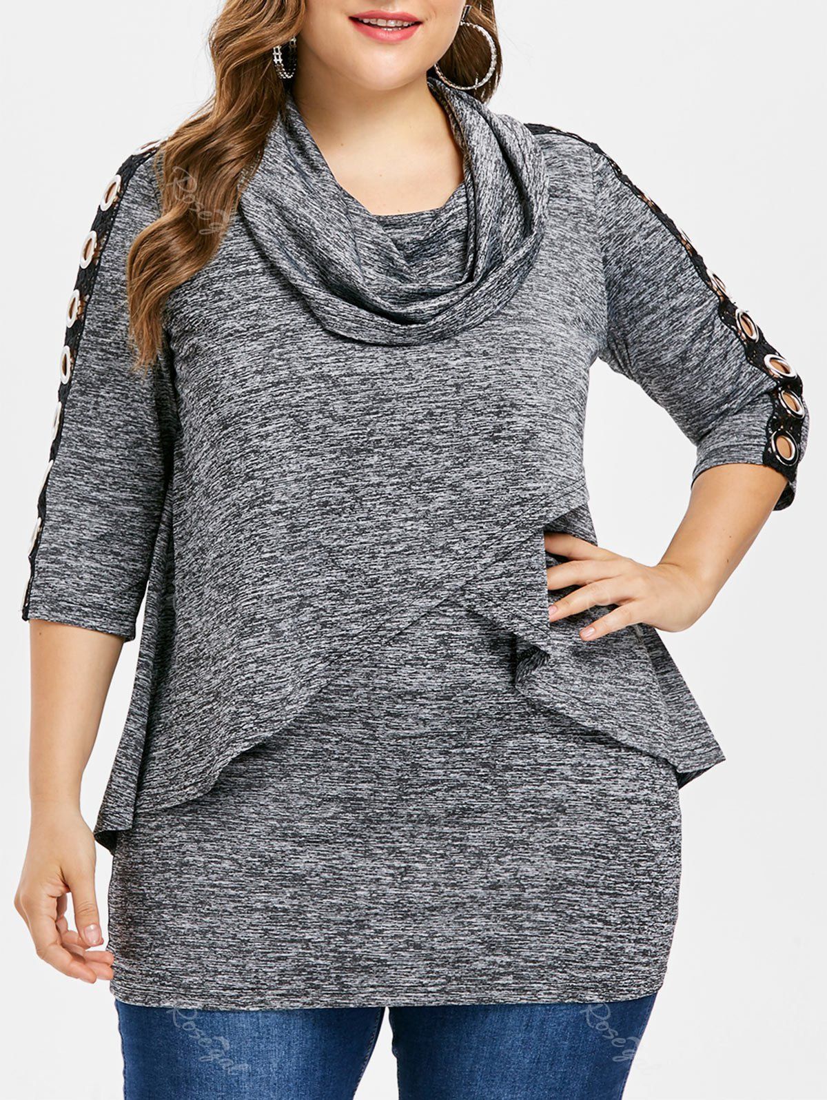 

Plus Size Cowl Neck Tunic T-shirt, Dark gray