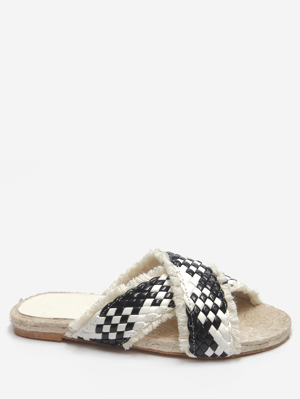 

Cross Strap Frayed Edge Espadrille Leisure Slides, Black