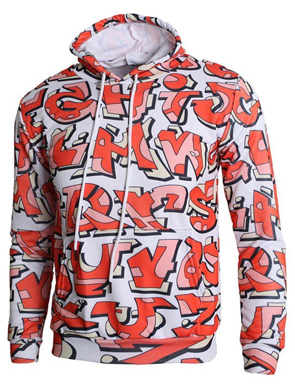 

Drawstring 3D Letter Print Hoodie, Milk white