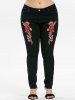 Plus Size Embroidery Ripped Knee Jeans -  
