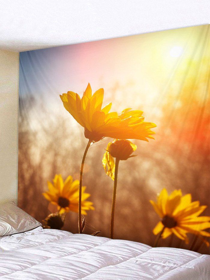 

Sunlight Blooming Flower Printed Waterproof Wall Tapestry, Yellow