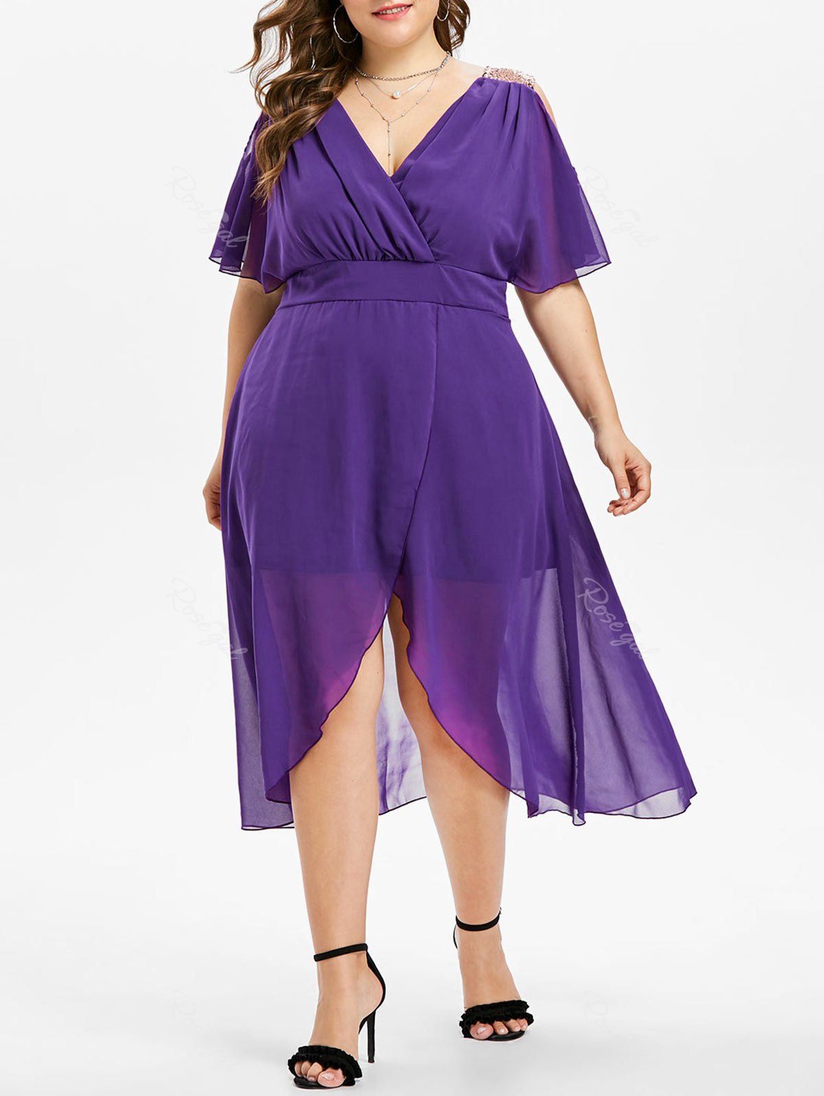 

Plus Size Sequined Surplice Dress, Purple monster