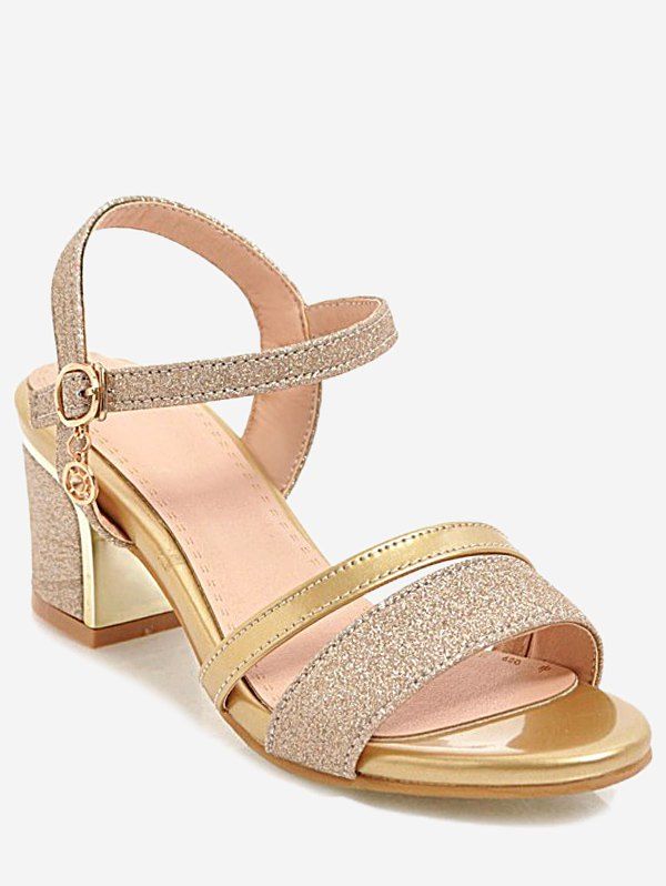 

Plus Size Glitters Decoration Chunky Heel Sandals, Golden brown