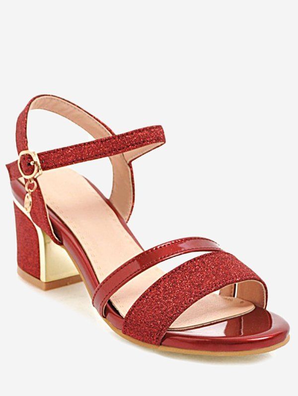 

Plus Size Glitters Decoration Chunky Heel Sandals, Red