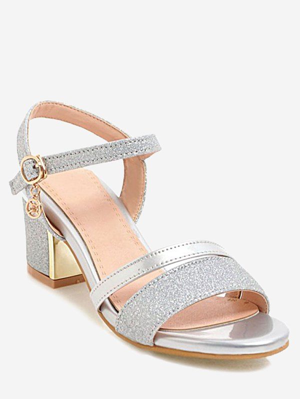 

Plus Size Glitters Decoration Chunky Heel Sandals, Silver