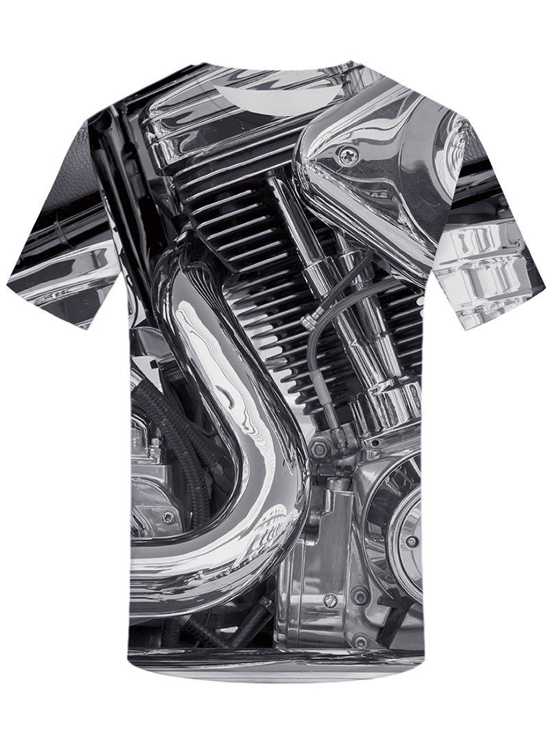 

3D Motor Heavy Metal Print Round Neck T-shirt, Black