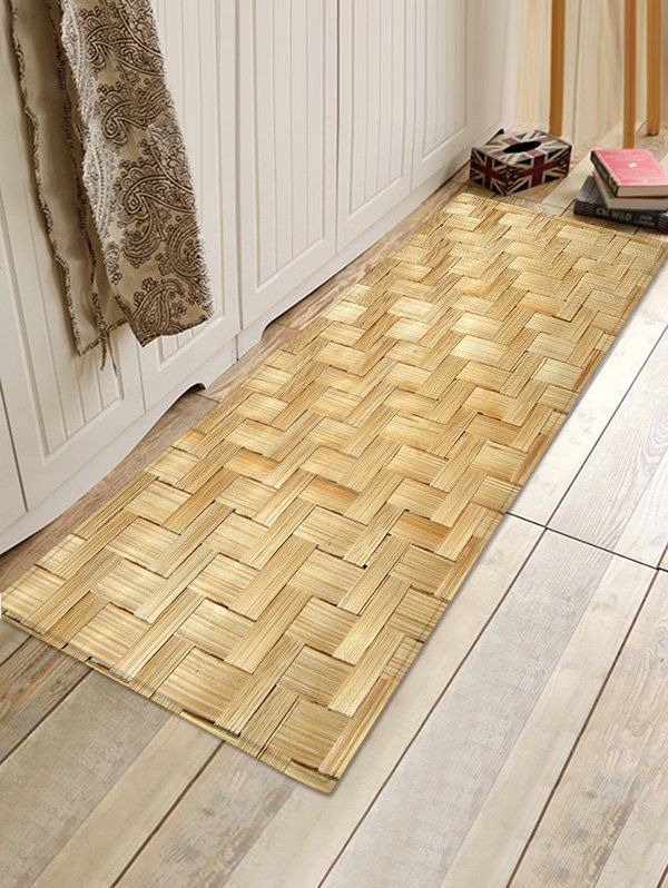 

Bamboo Weaving Pattern Bath Floor Rug, Tan