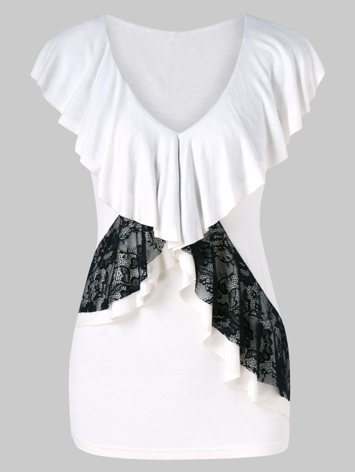 

Ruffle Trim V Neck T-shirt, White