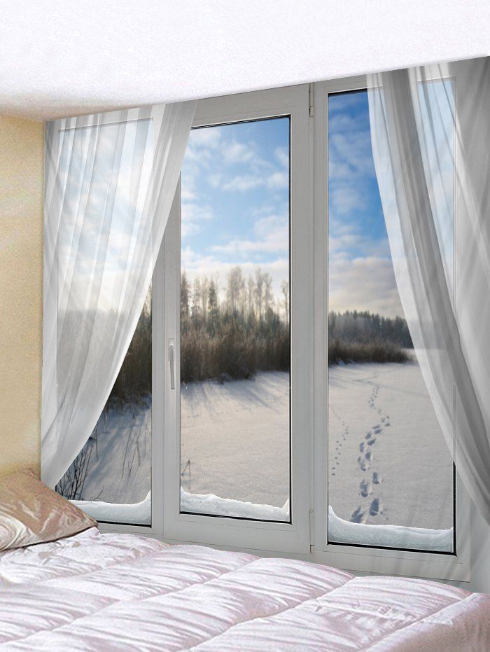 

Wall Hanging Art Window Snowfield Print Tapestry, White