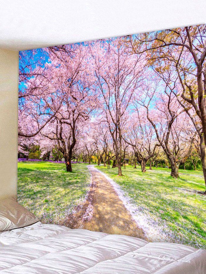 [16% OFF] Wall Hanging Art Sakura Forest Print Tapestry | Rosegal