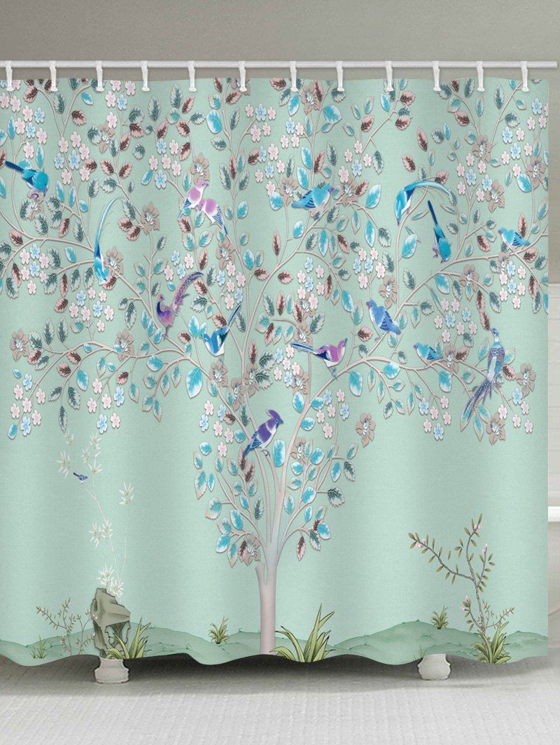 34 Off Floral Tree Birds Print Waterproof Bathroom Shower