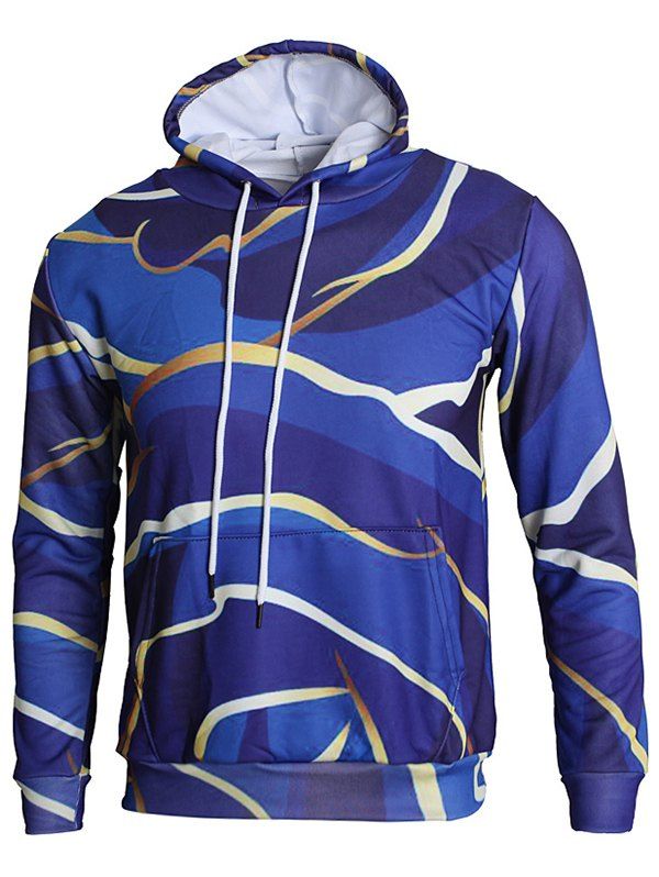 

Wide Curve Print Drawstring Hoodie, Deep blue