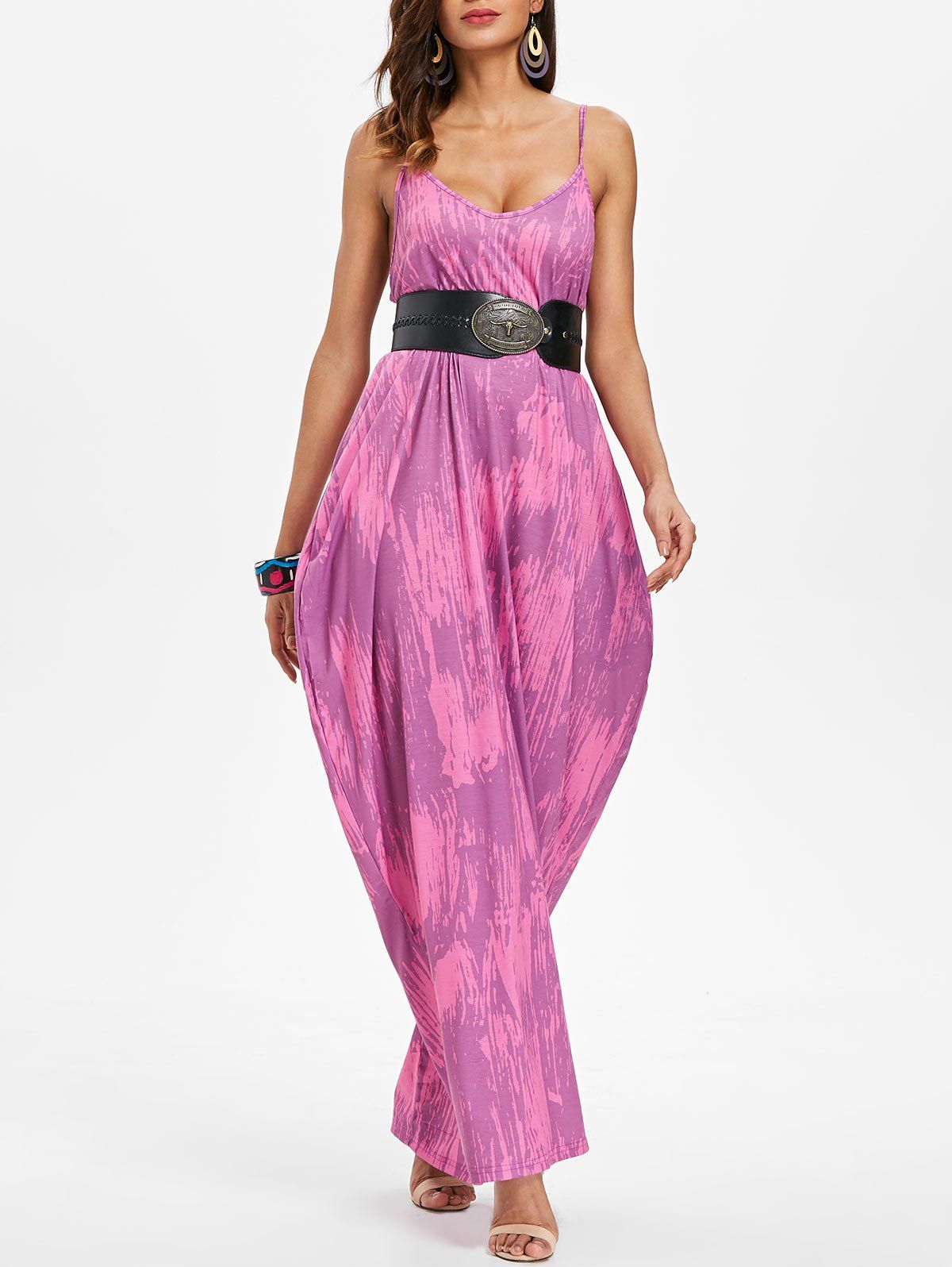 

Spaghetti Strap Color Block Floor Length Dress, Purple