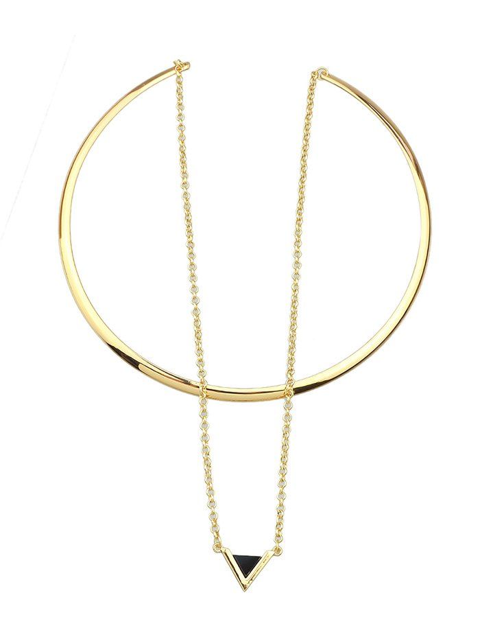 

Triangle Pendant Cuff Choker Necklace, Gold