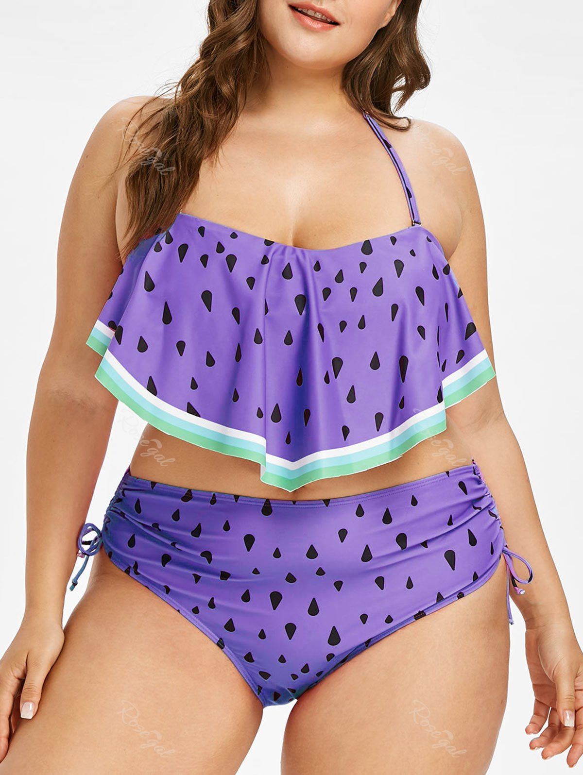 

Plus Size Watermelon Overlay Bikini Set, Medium purple