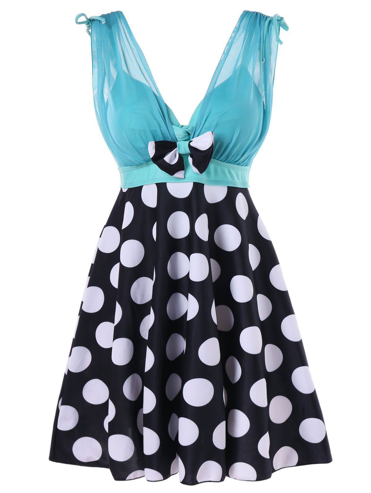 

Polka Dot Chiffon Panel Tankini, Baby blue