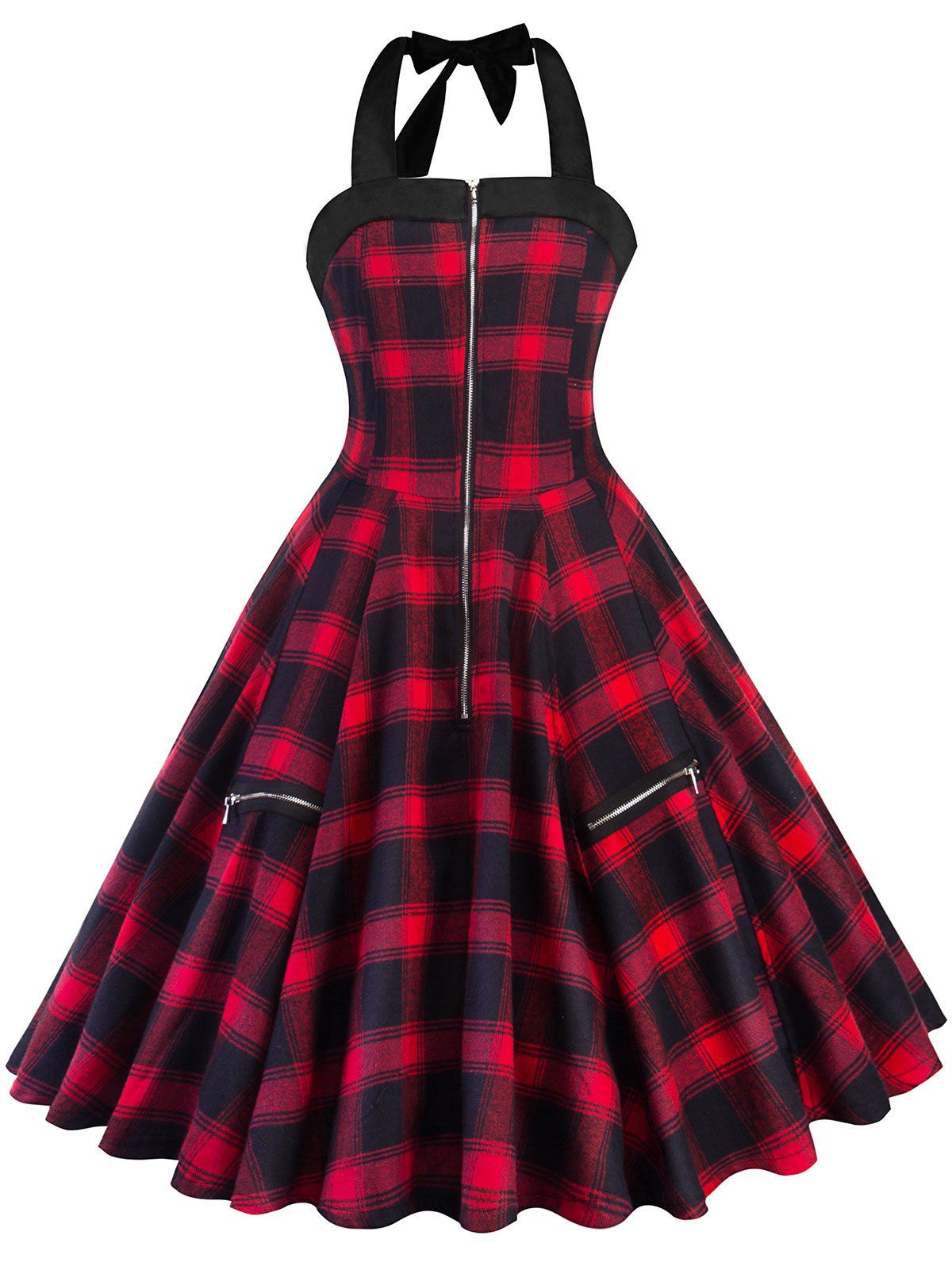 

Tartan Print Halter Neck Vintage Dress, Red