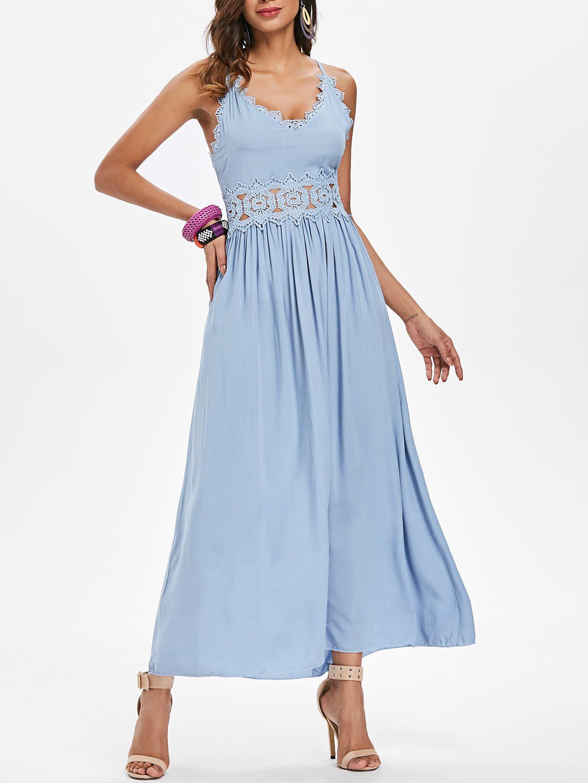 

Lace Crochet Maxi Cami Dress, Blue gray
