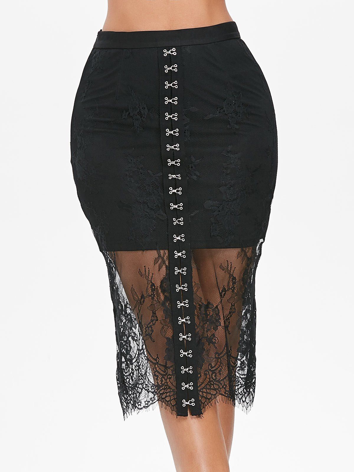 

Corset Buckle Lace Skirt, Black