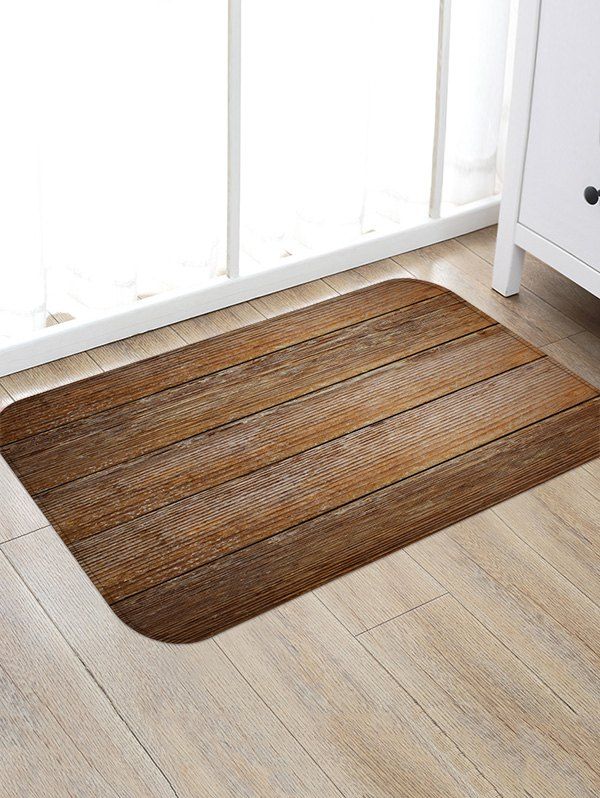 

Rustic Wood Printed Non-slip Area Mat, Brown bear