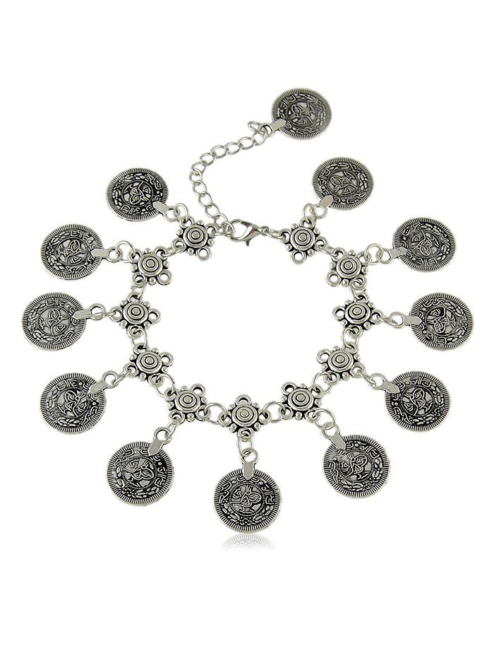 

Round Shape Print Pendant Anklet, Silver